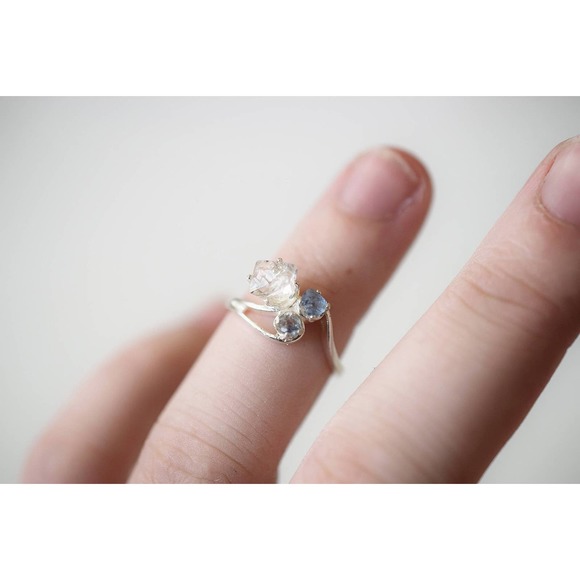 Montana Sapphire and Herkimer Diamond Ring - Picture 2 of 3